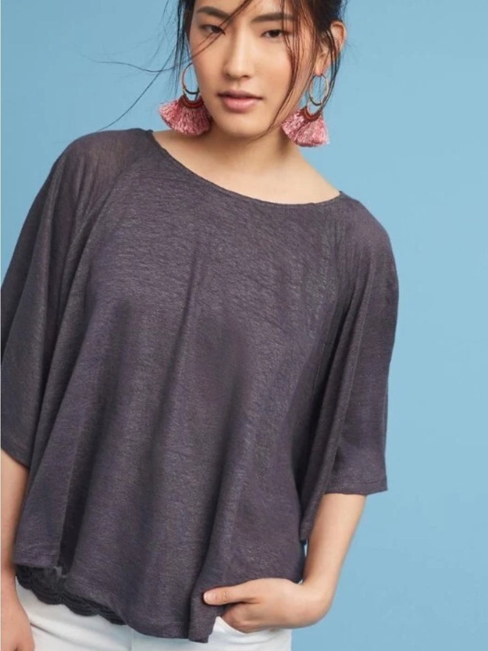Anthropologie | Akemi & Kin Linen Lace Cape Top S